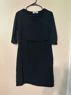 Latched Mama Black Layered Midi Nursing Dress